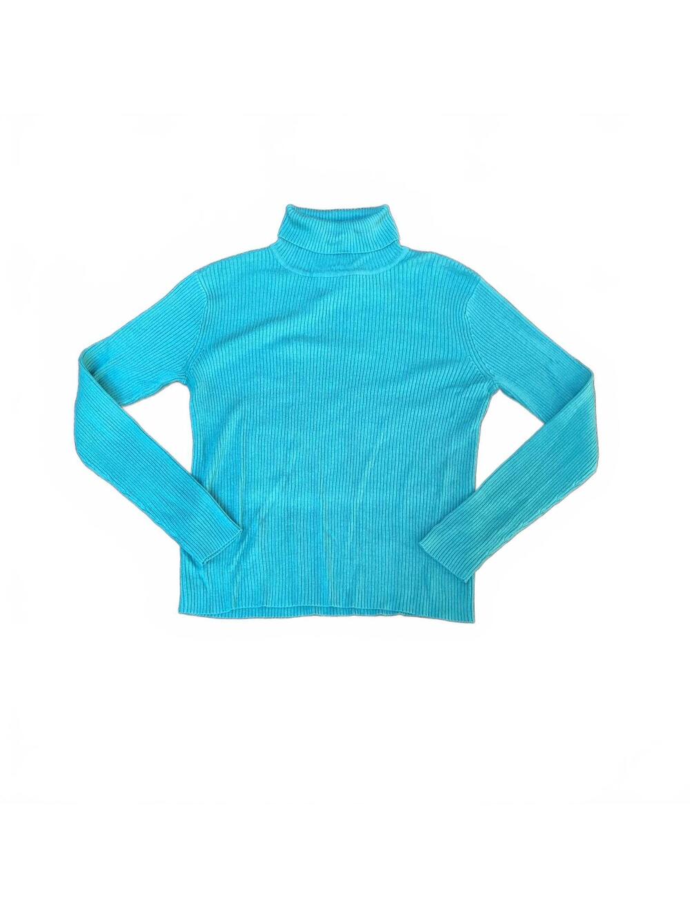 Sag Harbor Petite Turquoise Ribbed Turtleneck Sweater 100% Acrylic